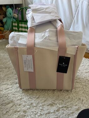 kate spade Cream and Blush Pink Canvas Tote